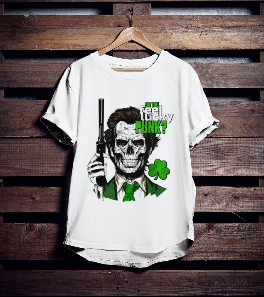 Do You Feel Lucky Punk Skull Gun Shamrock T-Shirt