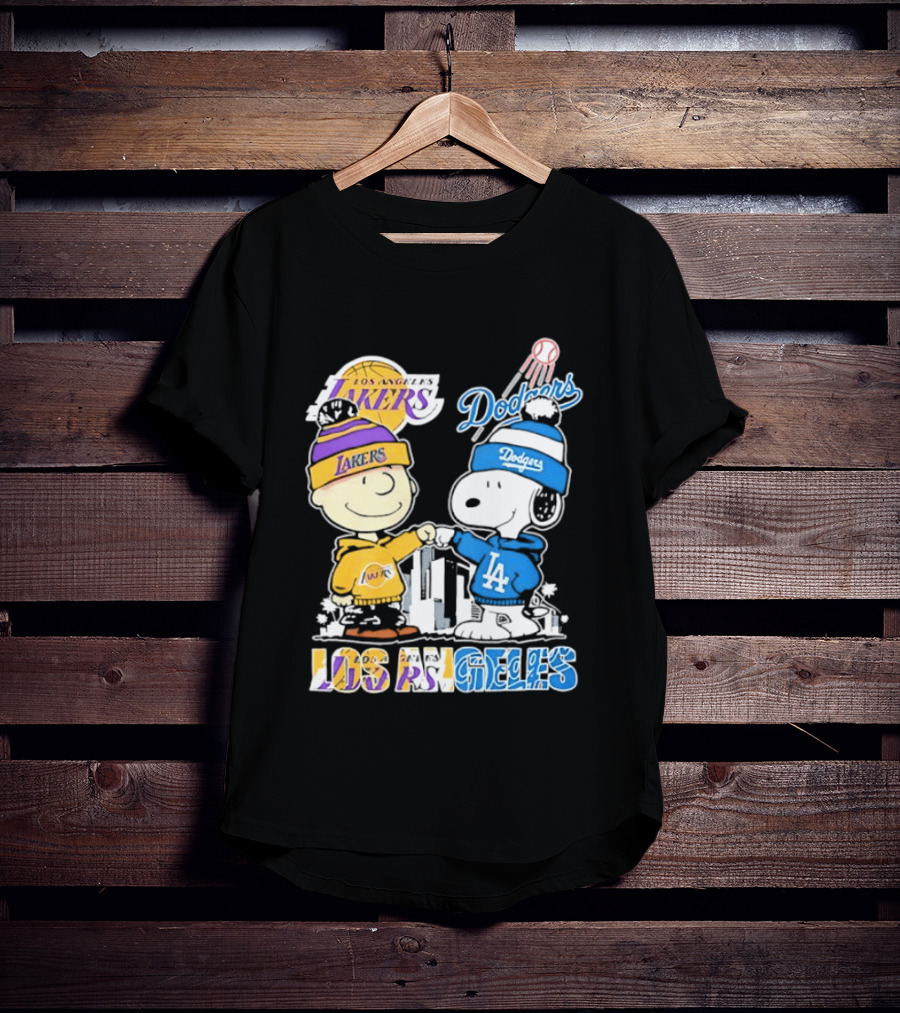 Snoopy Charlie Brown Los Angeles Lakers Dodgers Friendship Team Spirit T-Shirt