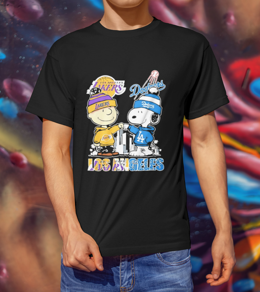 Snoopy Charlie Brown Los Angeles Lakers Dodgers Friendship Team Spirit T-Shirt