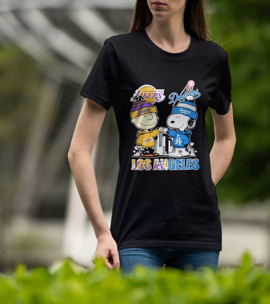 Snoopy Charlie Brown Los Angeles Lakers Dodgers Friendship Team Spirit T-Shirt