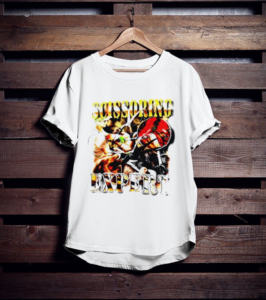 Scissoring Expert Vibrant Scissors Holding T-Shirt