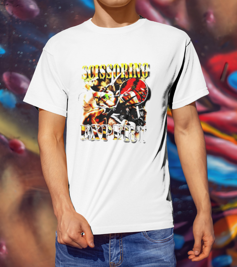 Scissoring Expert Vibrant Scissors Holding T-Shirt