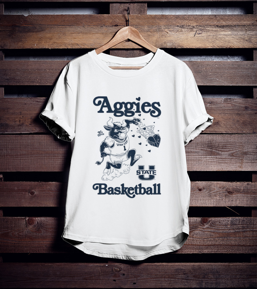 Aggies Basketball Big Blue Utah State Logo Bull Dunking T-Shirt