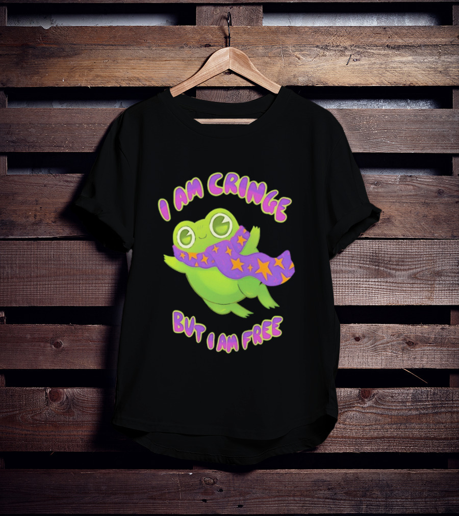 I Am Cringe But I Am Free Frog With Purple Starry Scarf T-Shirt