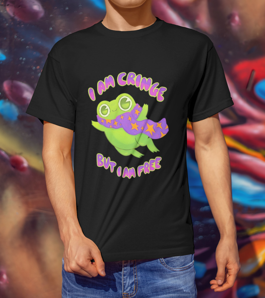 I Am Cringe But I Am Free Frog With Purple Starry Scarf T-Shirt