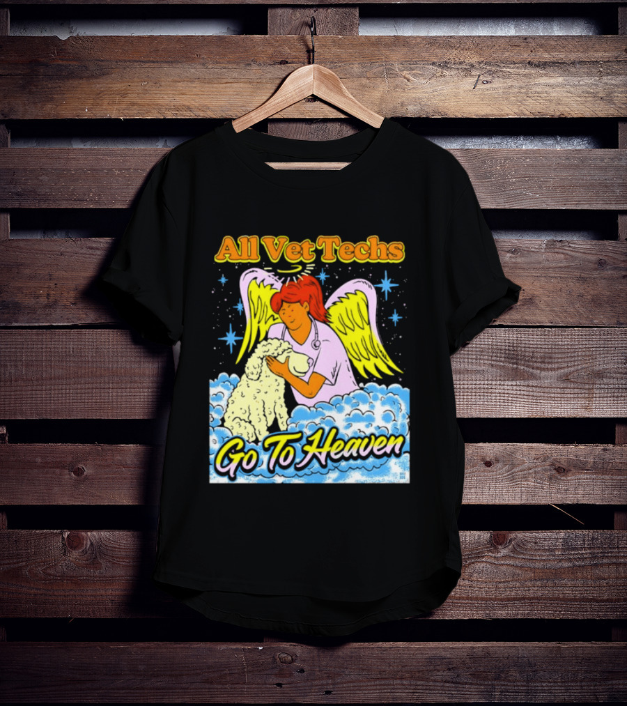 All Vet Techs Go To Heaven Angel Holding Dog Clouds T-Shirt