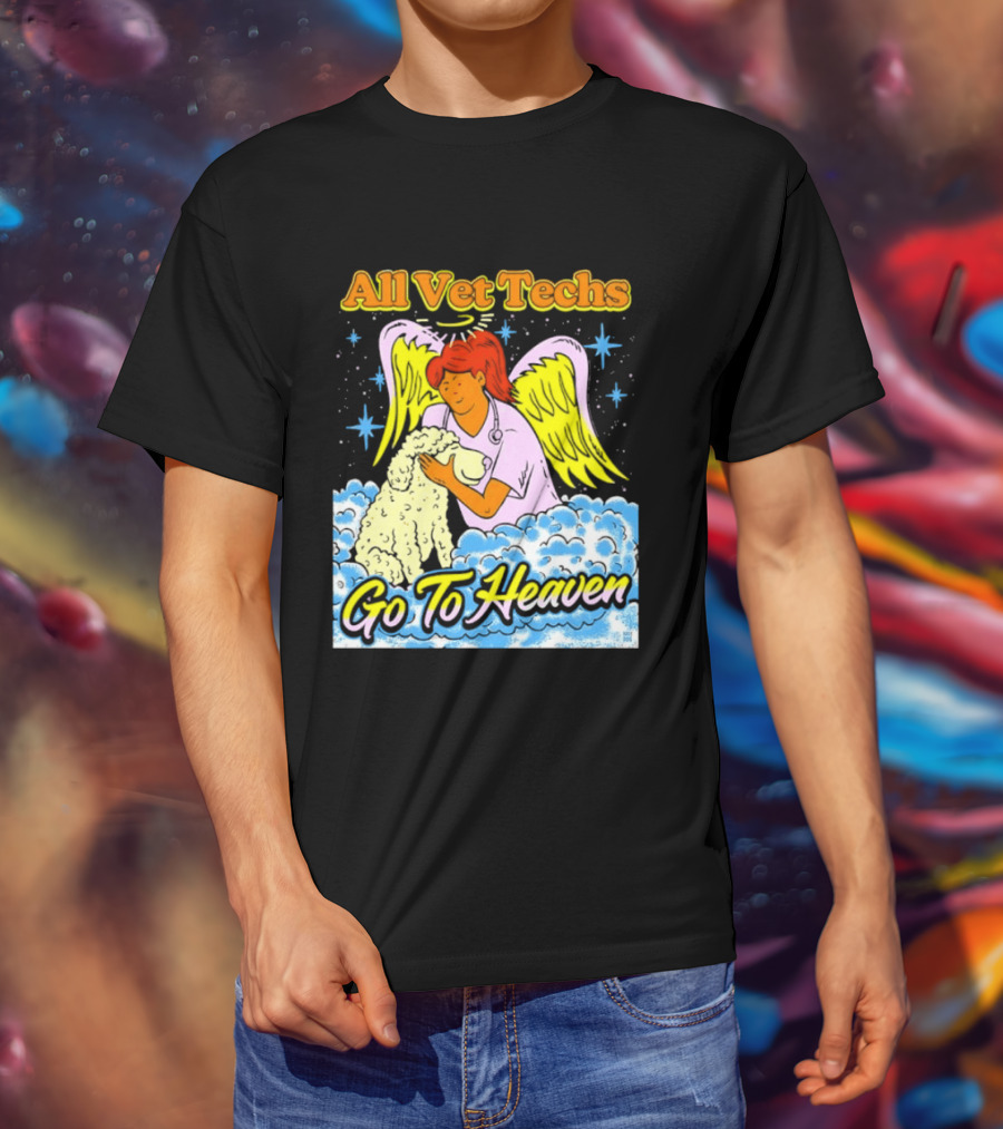All Vet Techs Go To Heaven Angel Holding Dog Clouds T-Shirt