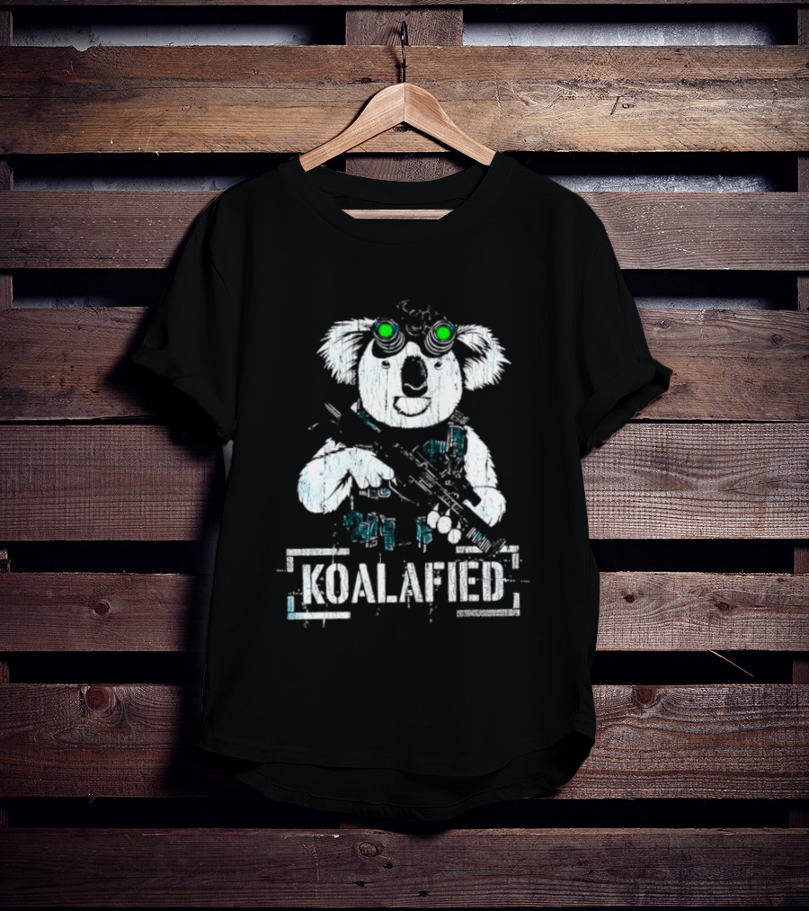 Koalafied Funny Koala With Gun And Green Goggles T-Shirt