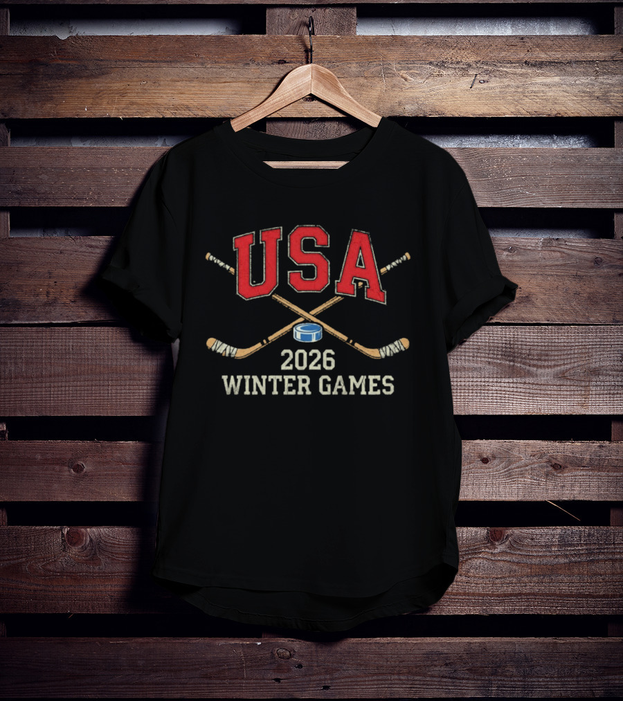 USA 2026 Winter Games Hockey Sticks And Puck T-Shirt