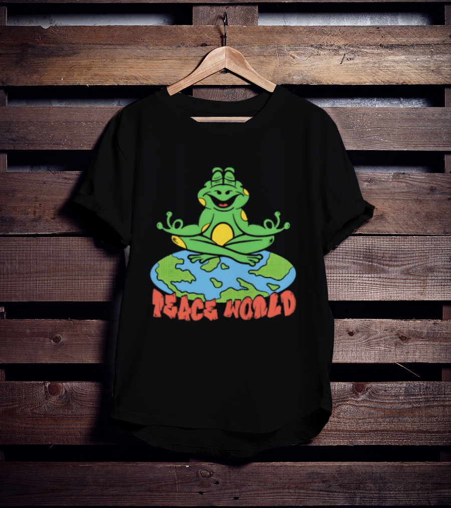 Meditating Frog Sitting On Planet Earth Peace World T-Shirt