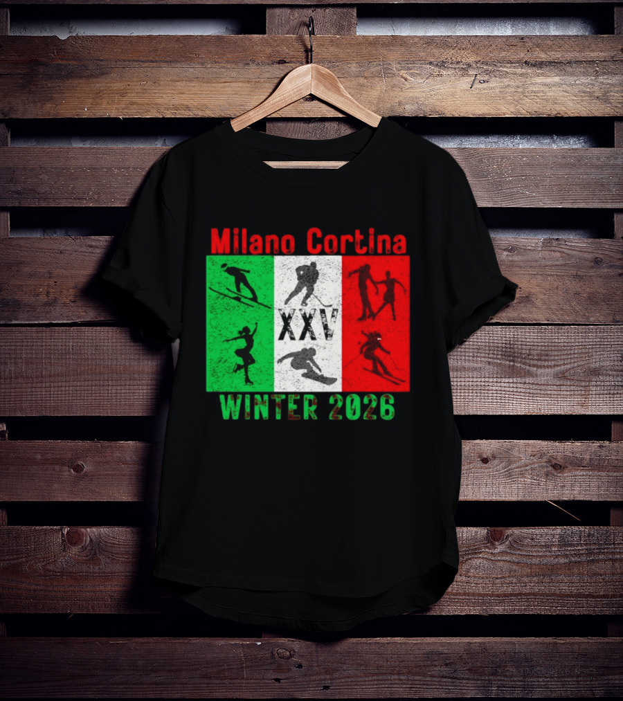 Milano Cortina Winter 2026 Italy Flag XXV Skiing Skating Snowboarding T-Shirt