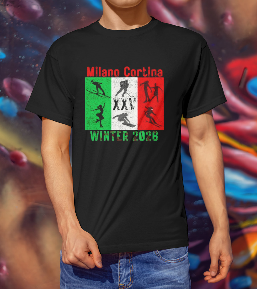 Milano Cortina Winter 2026 Italy Flag XXV Skiing Skating Snowboarding T-Shirt