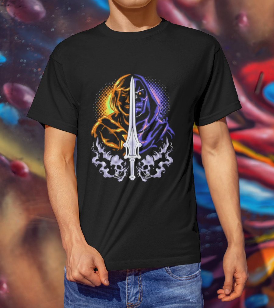 He Man Skeletor Sword Face Split Masters Of The Universe T-Shirt