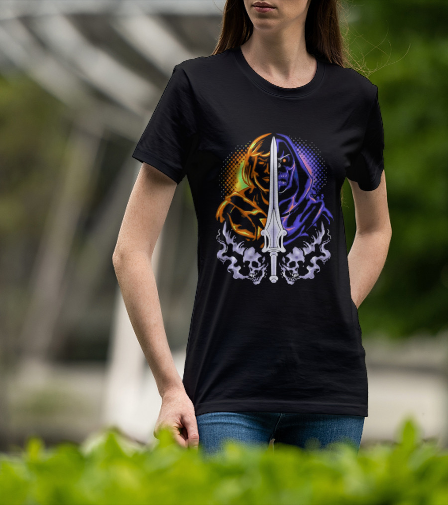 He Man Skeletor Sword Face Split Masters Of The Universe T-Shirt
