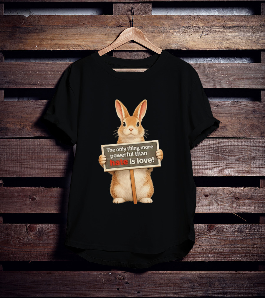 The Only Thing More Powerful Than Hate Is Love Rabbit Sign T-Shirt
