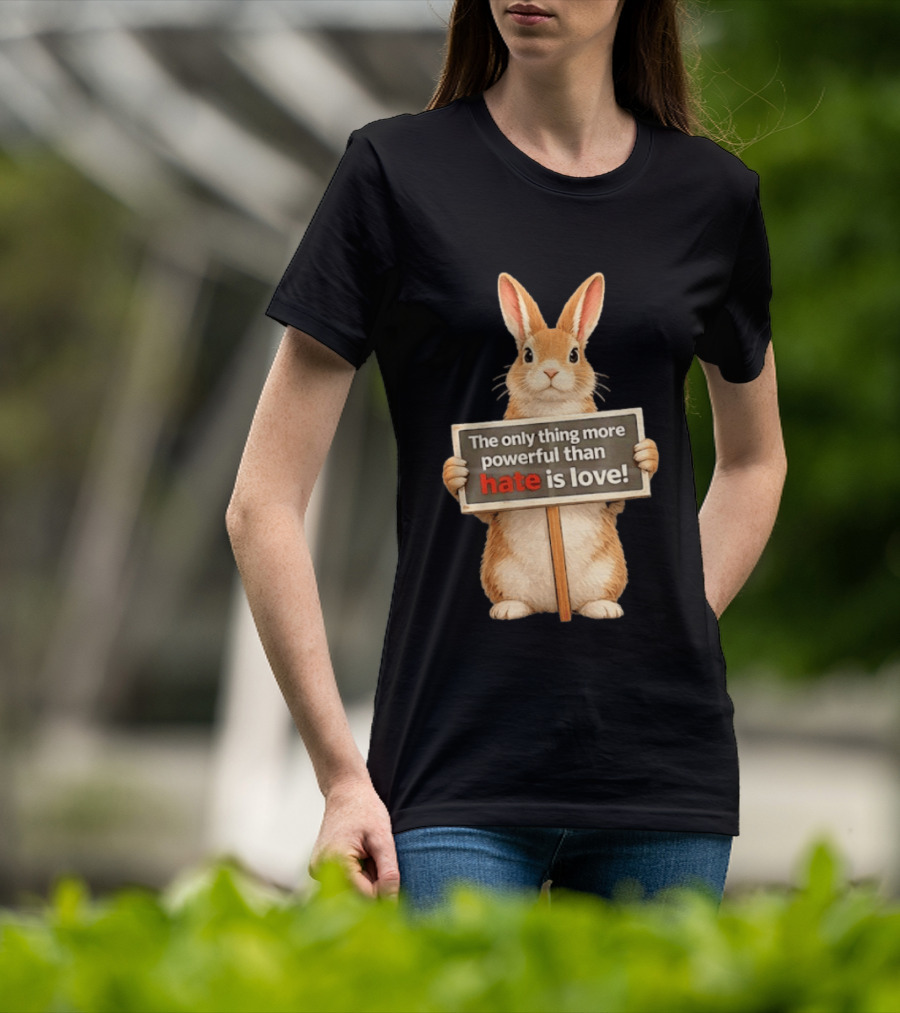 The Only Thing More Powerful Than Hate Is Love Rabbit Sign T-Shirt