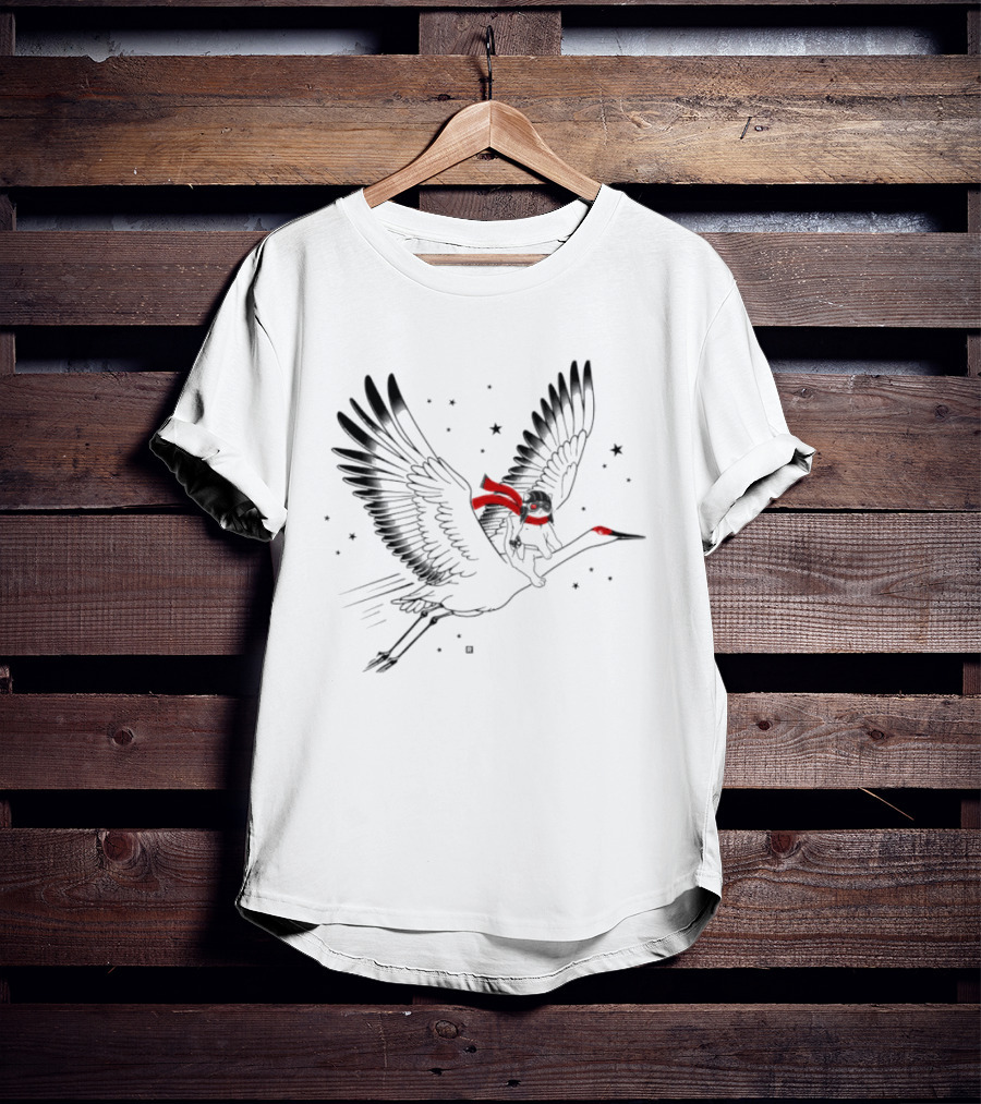 Gary Riding Crane With Stars And Red Accents T-Shirt