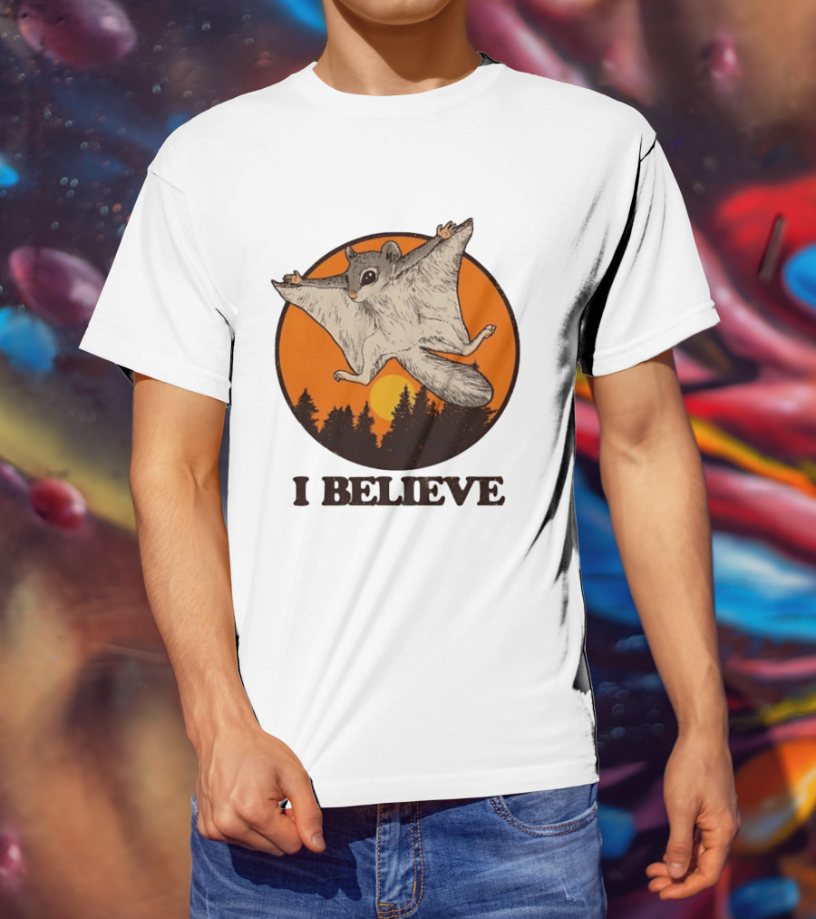 I Believe Flying Squirrel Sunset T-Shirt