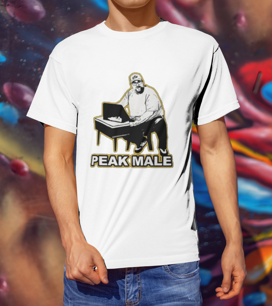 PEAK MALE Bearded Man Sitting At Desk Sketch T-Shirt