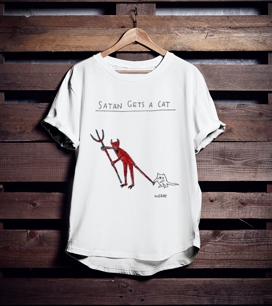 Satan Gets A Cat Devil Figure Pitchfork Drawing By The Oatmeal T-Shirt