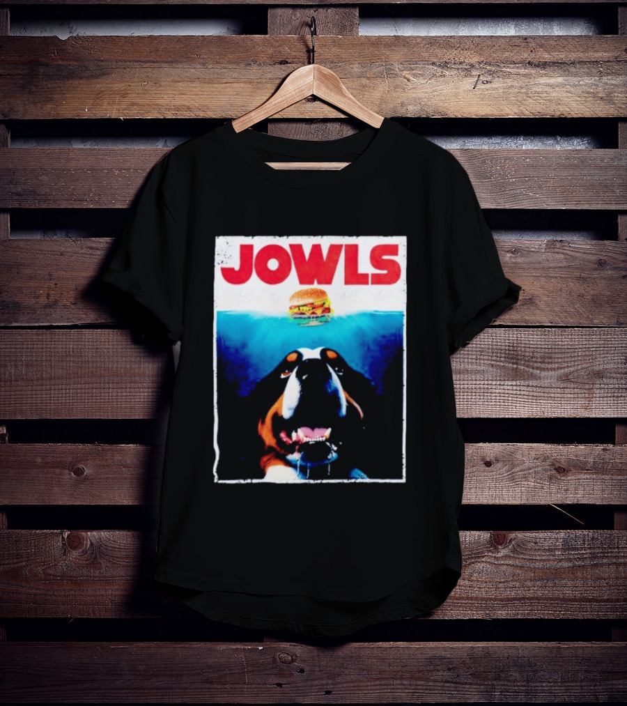JOWLS Bernese Mountain Dog Burger Parody Jaws Movie T-Shirt