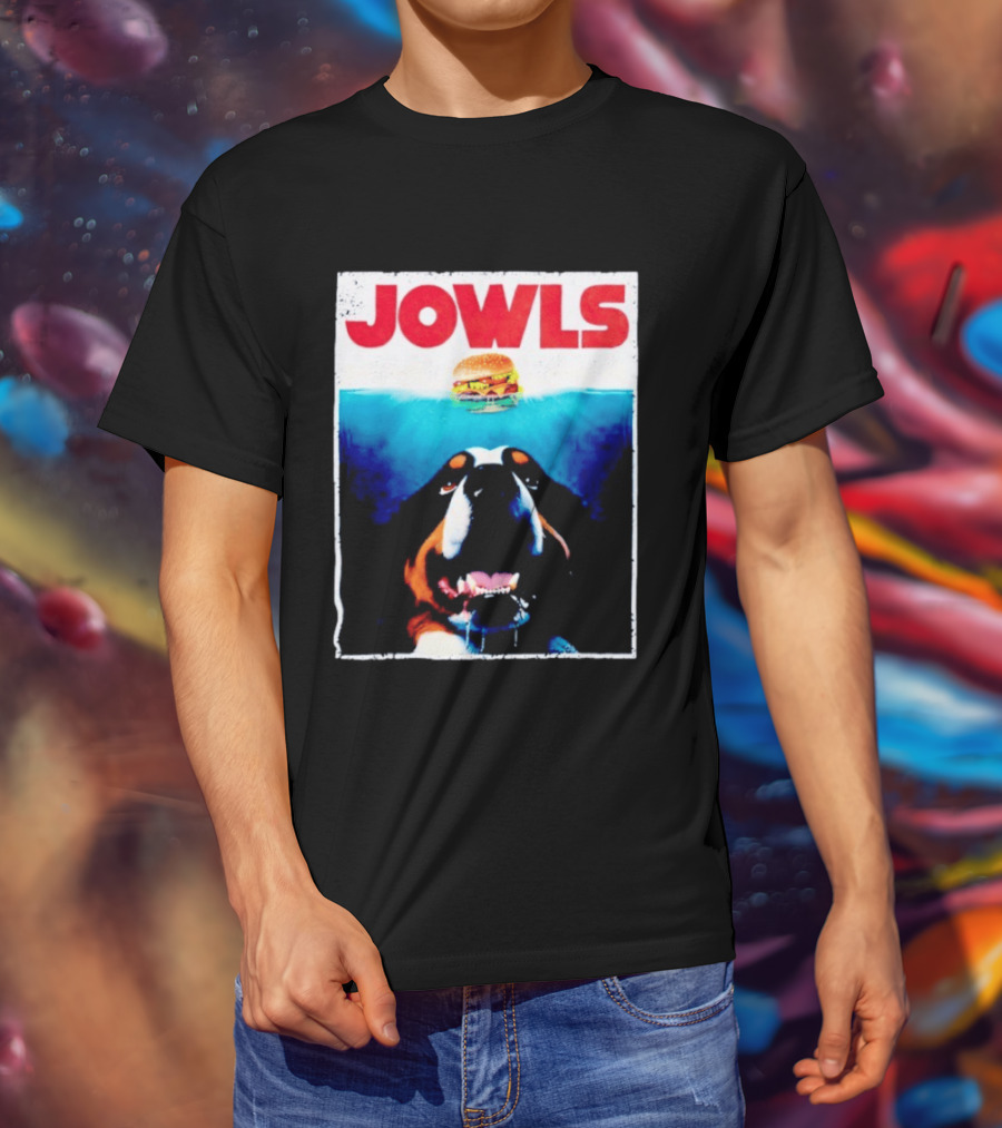 JOWLS Bernese Mountain Dog Burger Parody Jaws Movie T-Shirt