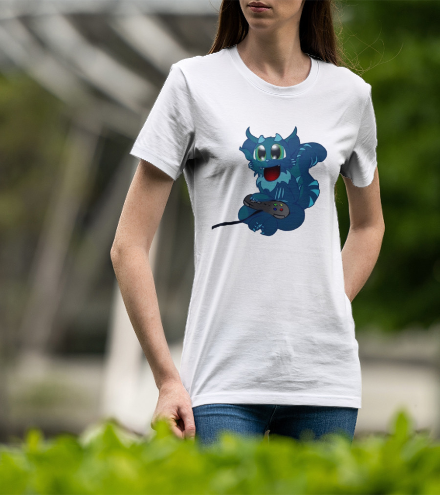 ThaBeast Gamer Blue Creature Playing Controller T-Shirt