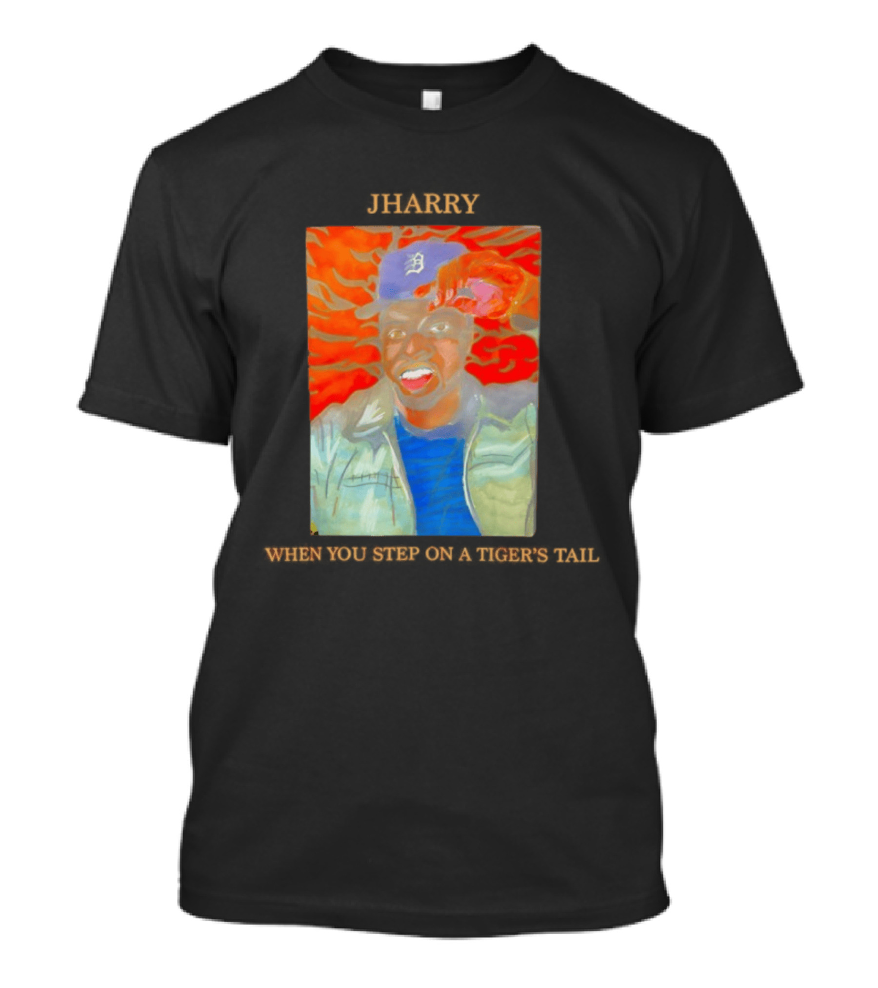 Jharry With Detroit Cap And Tiger's Tail T-Shirt