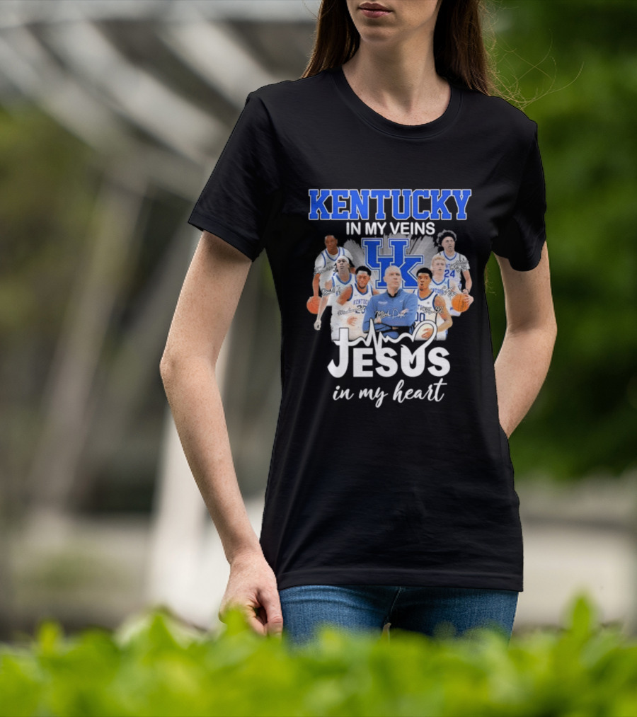Kentucky Wildcats In My Veins Jesus In My Heart Basketball Coach Mark Pope Players T-Shirt