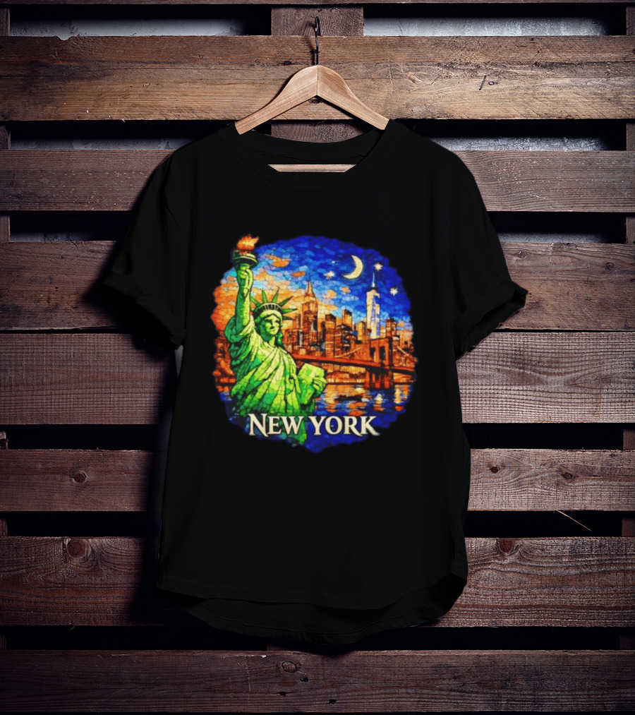 New York City Statue Of Liberty And Skyline Mosaic T-Shirt