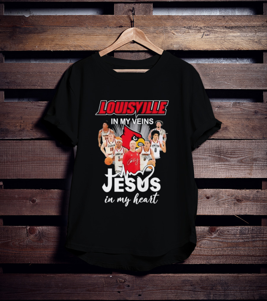 Louisville Cardinals In My Veins Jesus In My Heart Coach Pat Kelsey Players T-Shirt