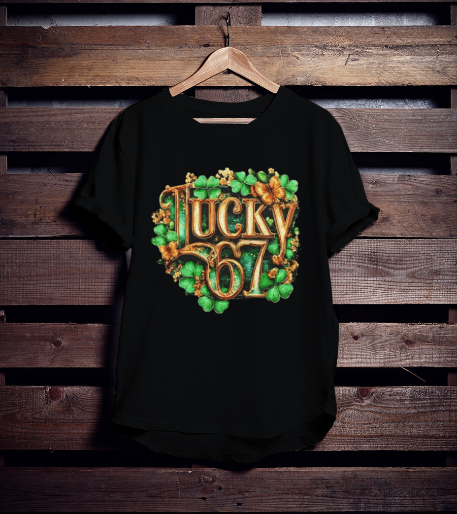 Lucky 67 St Patrick's Day Clover Butterfly 6 7 Meme T-Shirt