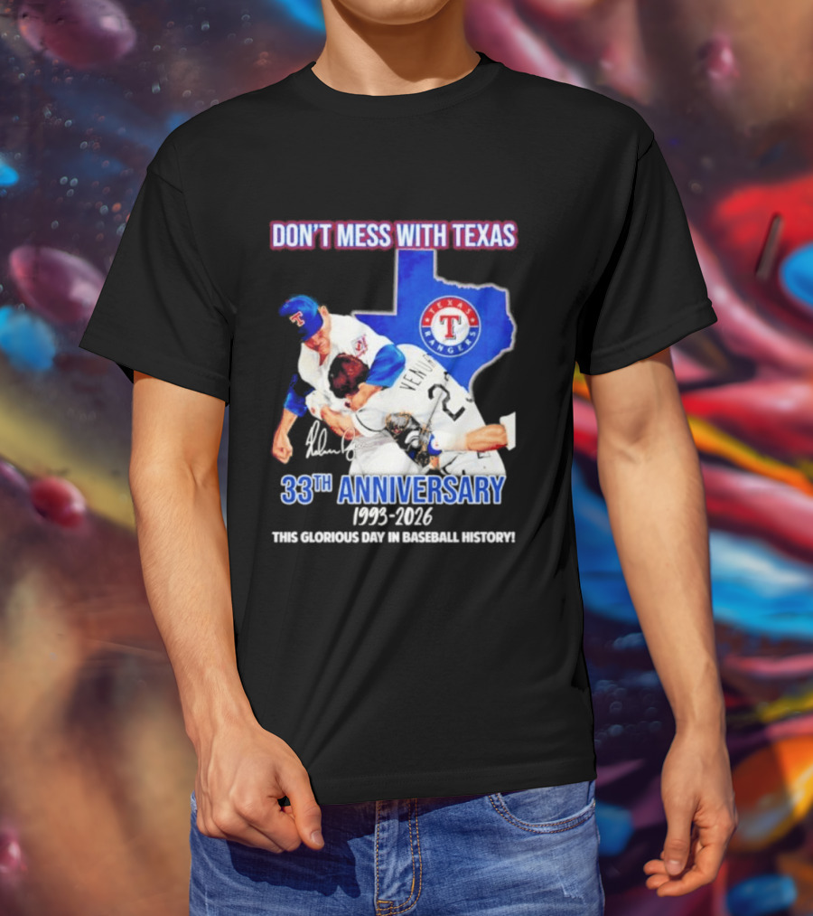 Nolan Ryan Robin Ventura Texas Rangers 33rd Anniversary 1993 2026 Baseball History T-Shirt