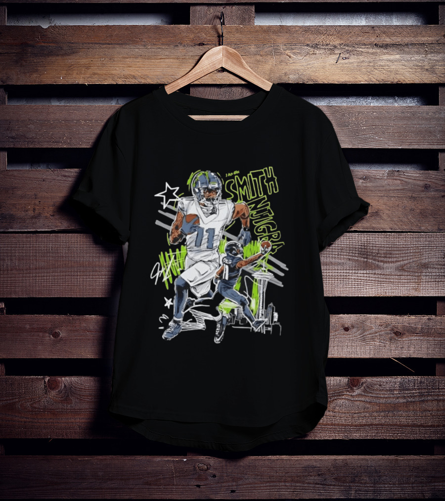 Jaxon Smith Njigba Seattle Seahawks 11 Scribble Football T-Shirt