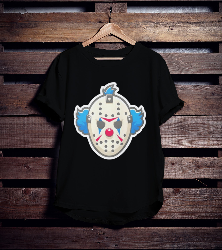 Killer Clown Hockey Mask Horror Mashup Iconic Creepy Face T-Shirt