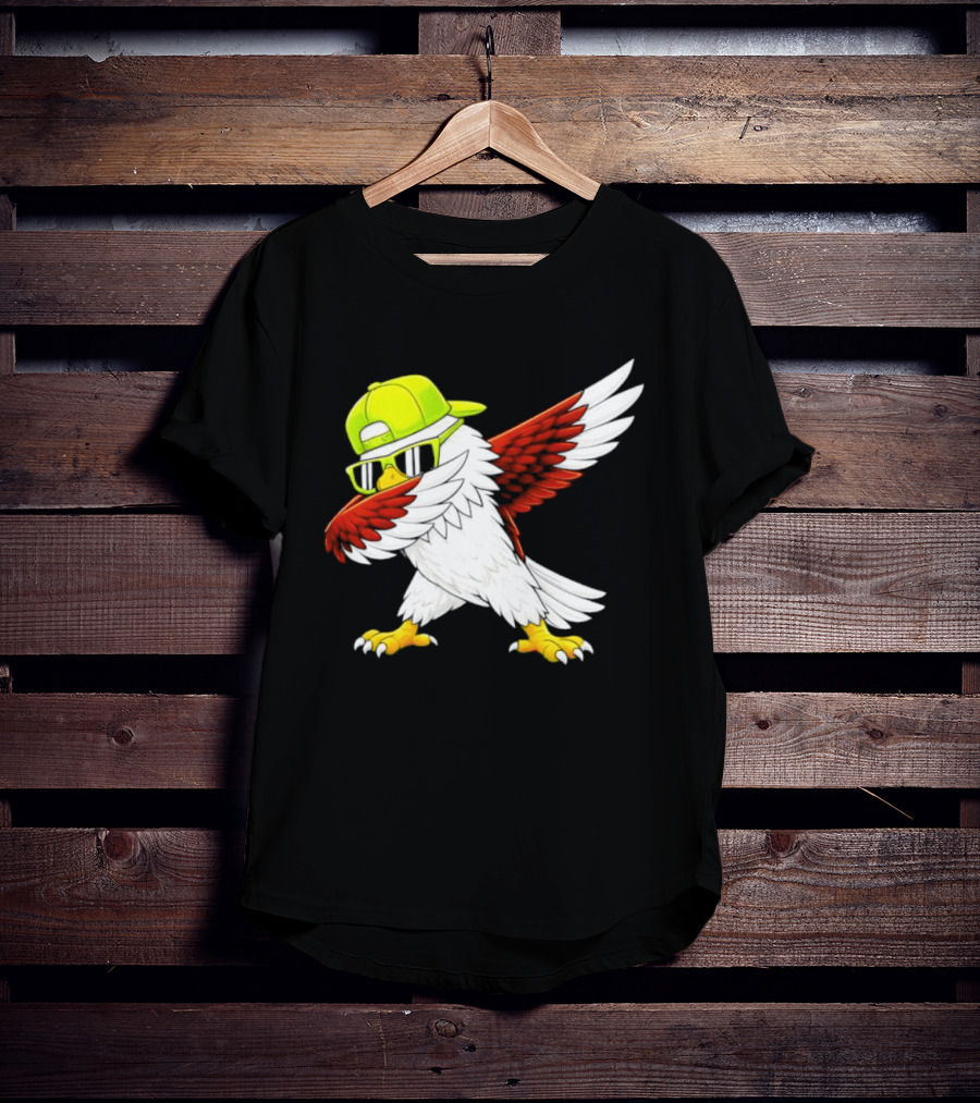 Sea Hawk Dabbing Bird In Neon Cap Football Fan Fun T-Shirt