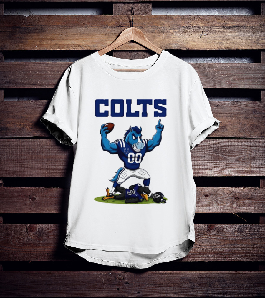 Indianapolis Colts Horse Mascot Defeats Baltimore Ravens Bird Rivalry Football Showdown T-Shirt