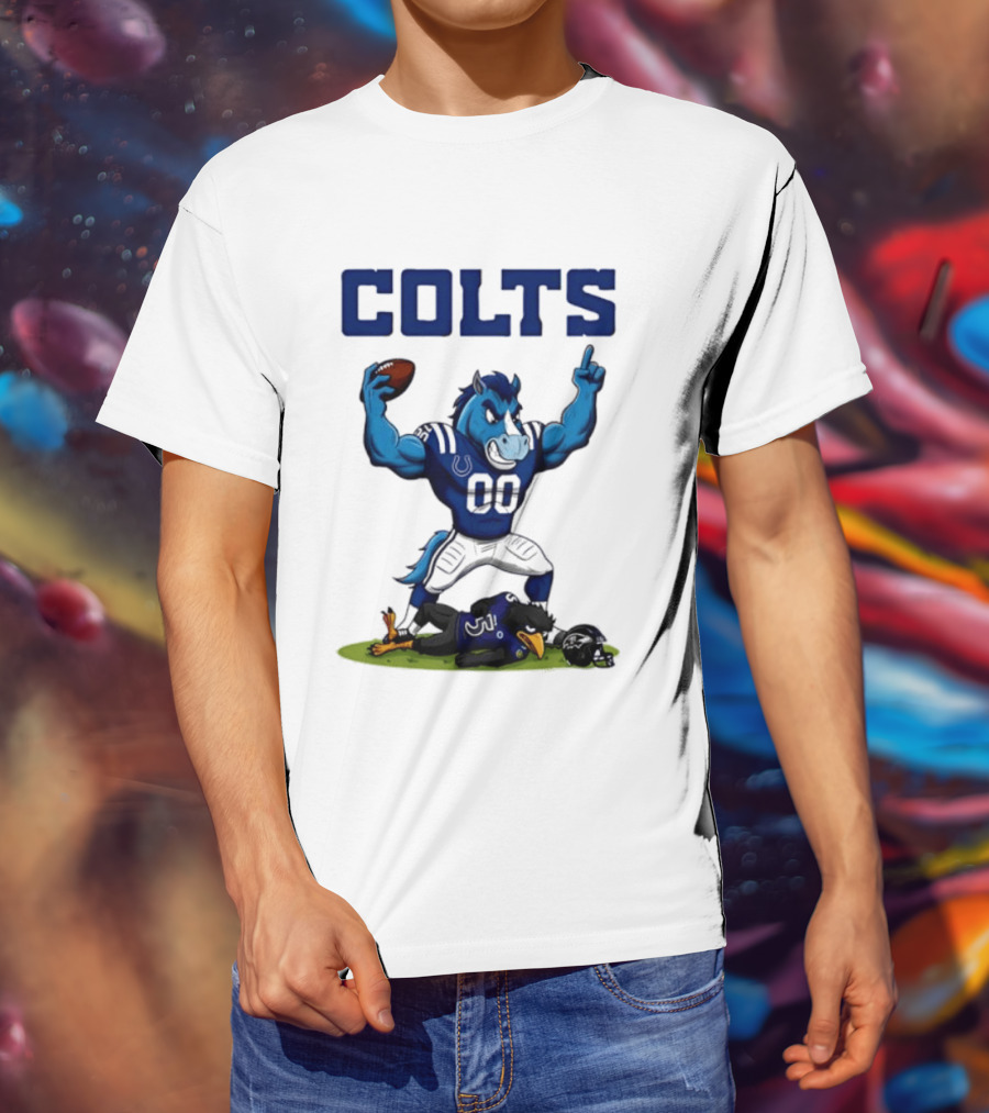 Indianapolis Colts Horse Mascot Defeats Baltimore Ravens Bird Rivalry Football Showdown T-Shirt