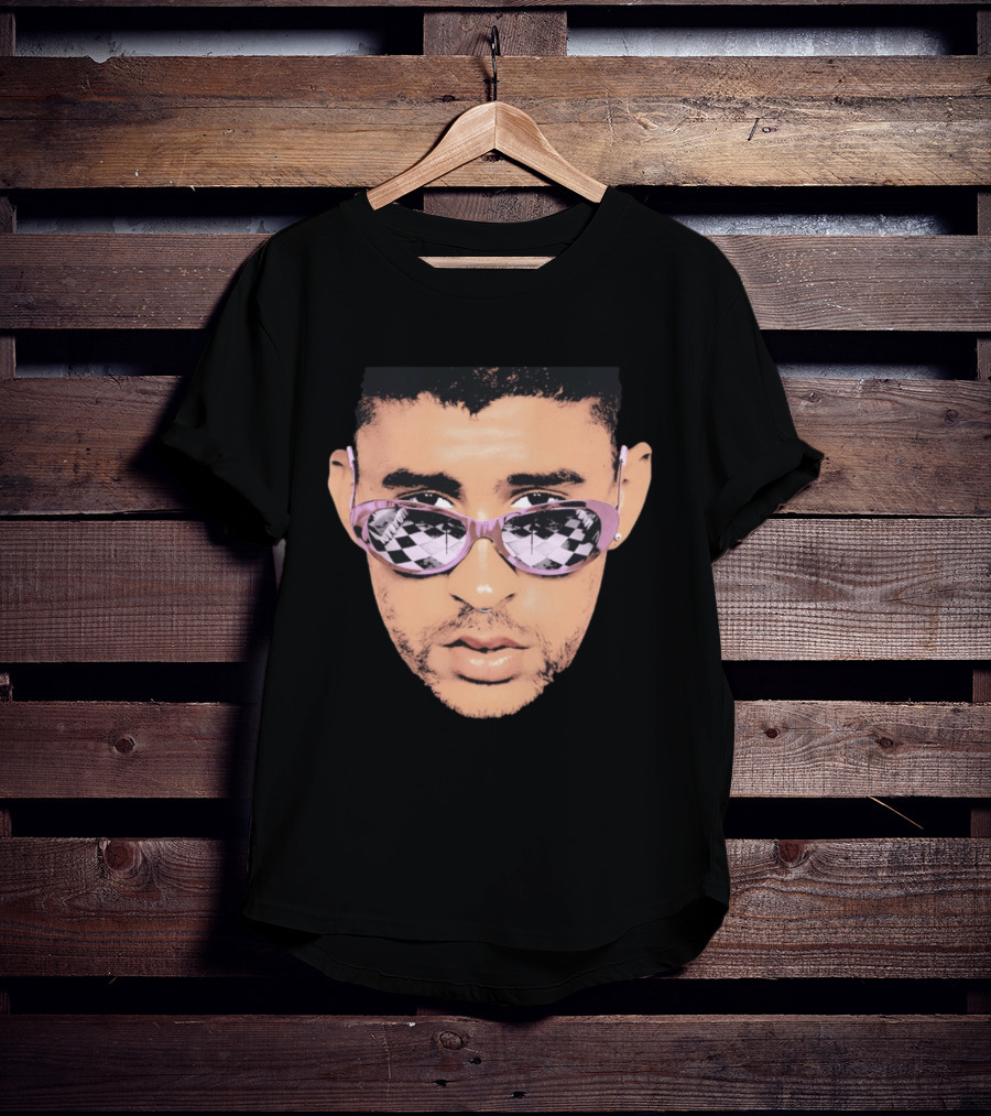 Bad Bunny Big Face Pastel Sunglasses Checkered T-Shirt