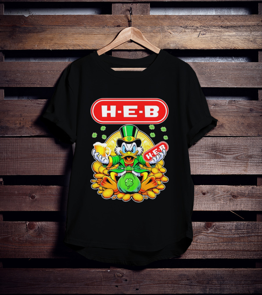 H E B St Patricks Day Scrooge McDuck Coins And Clover Hat T-Shirt