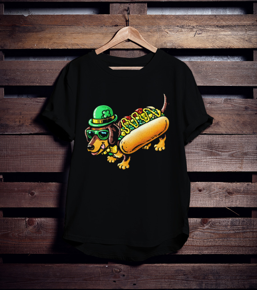 St Patricks Day Chicago Hot Dog Wearing Irish Hat And Glasses T-Shirt