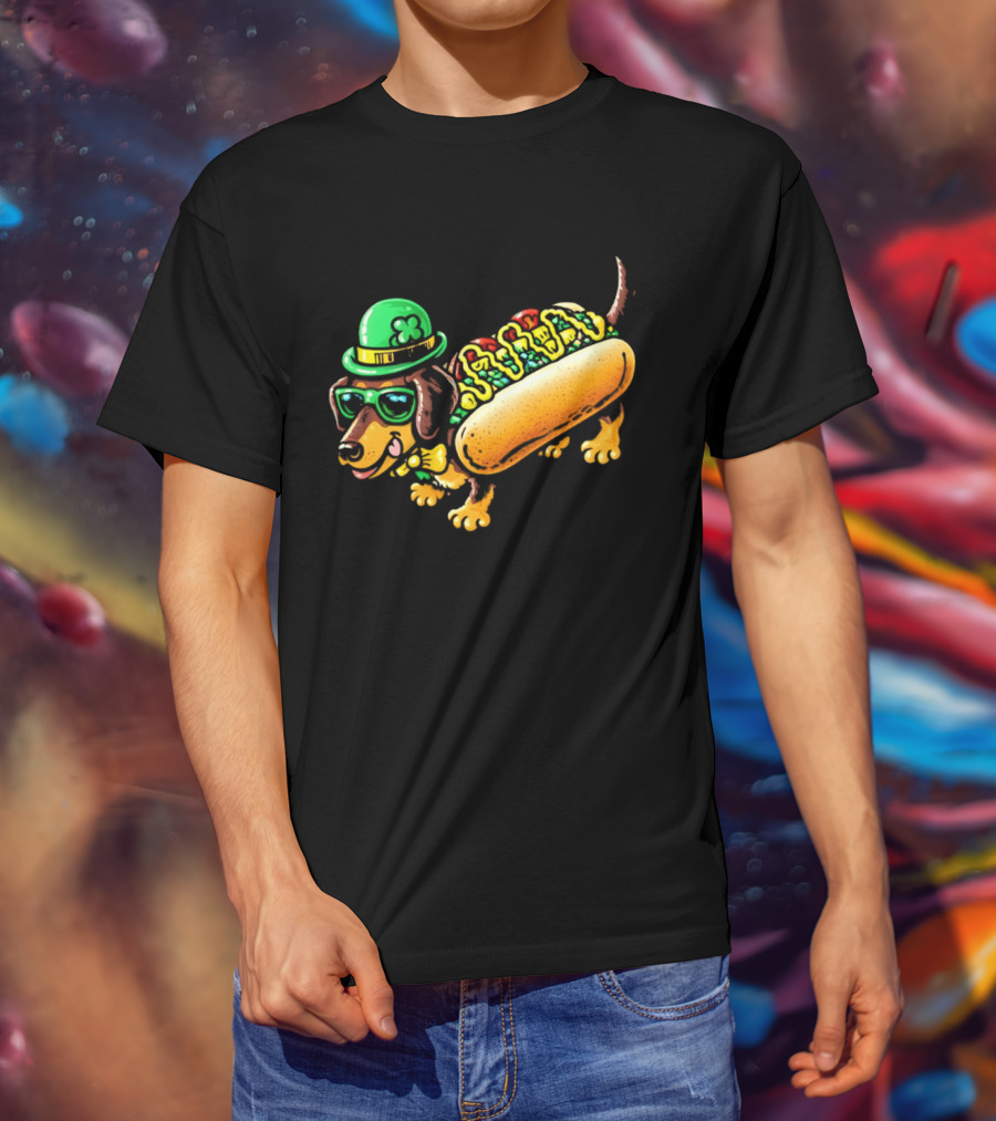 St Patricks Day Chicago Hot Dog Wearing Irish Hat And Glasses T-Shirt