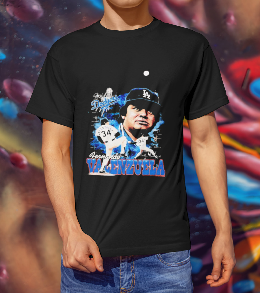 Los Angeles Dodgers Fernando Valenzuela Legendary Pitcher Icon Blue T-Shirt