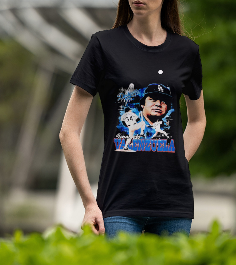 Los Angeles Dodgers Fernando Valenzuela Legendary Pitcher Icon Blue T-Shirt