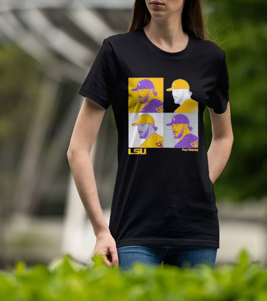 LSU Baseball Paul Skenes Colorful Collage Panels T-Shirt