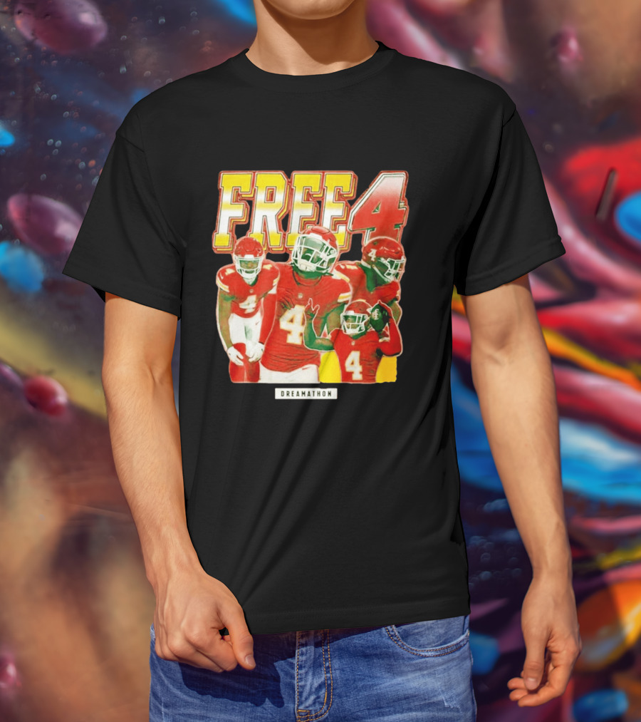 Free 4 Dreamathon Player Collage Red Football Jersey Number 4 T-Shirt