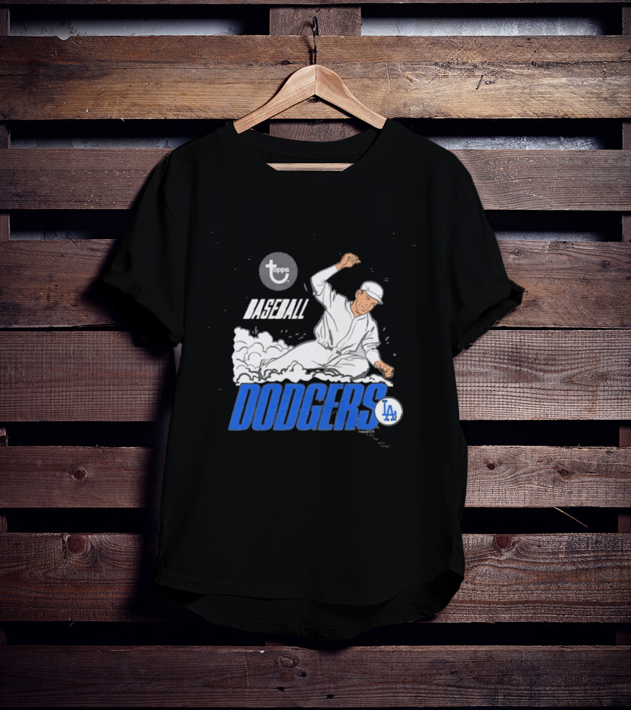 Dodgers LA Baseball Cartoon Topps MLB Raglan T-Shirt