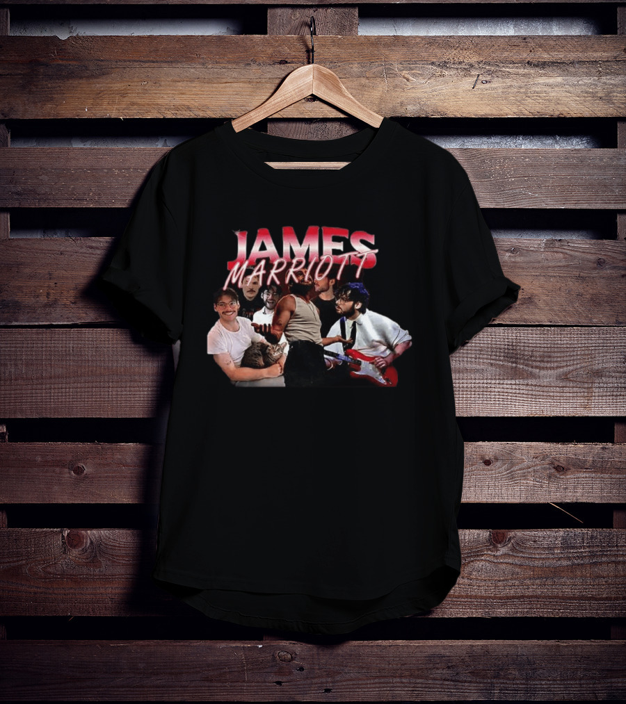 James Marriott Musician Collage With Guitar And Cat T-Shirt