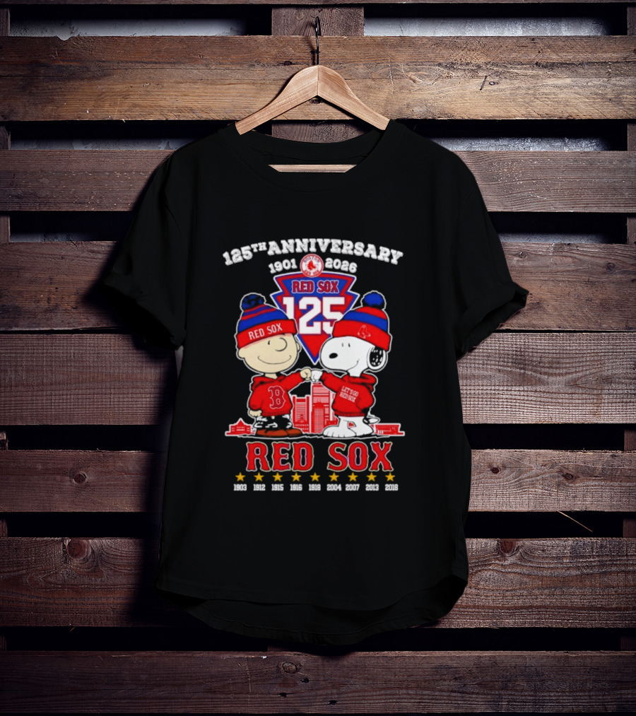 Charlie Brown Snoopy Peanuts Red Sox 125th Anniversary 1901 2026 T-Shirt
