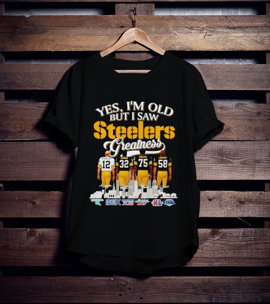 Yes I'm Old But I Saw Steelers Greatness Harris Greene Lambert Bradshaw Super Bowl Champs T-Shirt